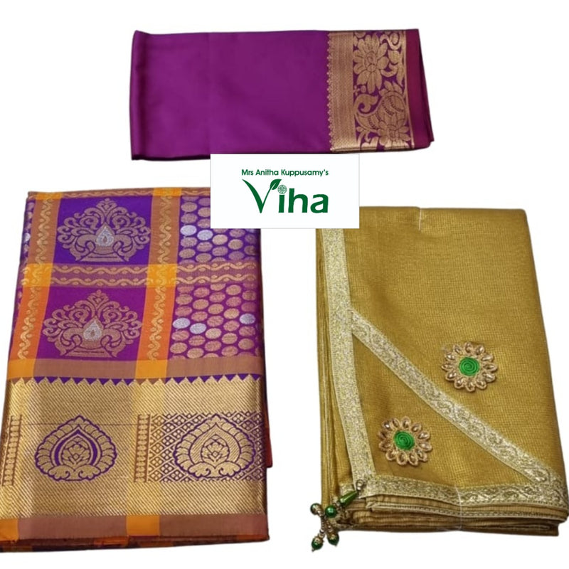 Apoorva Silk Half Saree Set with woven borders and floral and paisley patterns