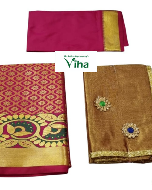 Apoorva Silk Half Saree Set with repetitive flower pattern and large floral design