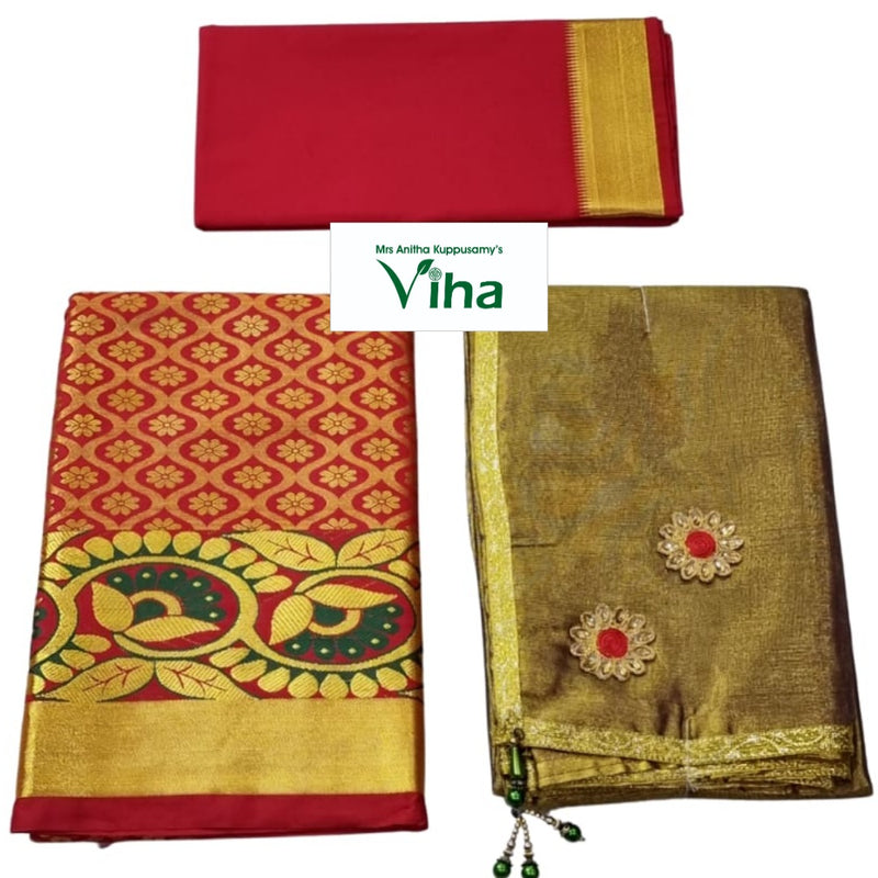 Apoorva Silk Half Saree Set with golden border and floral pattern
