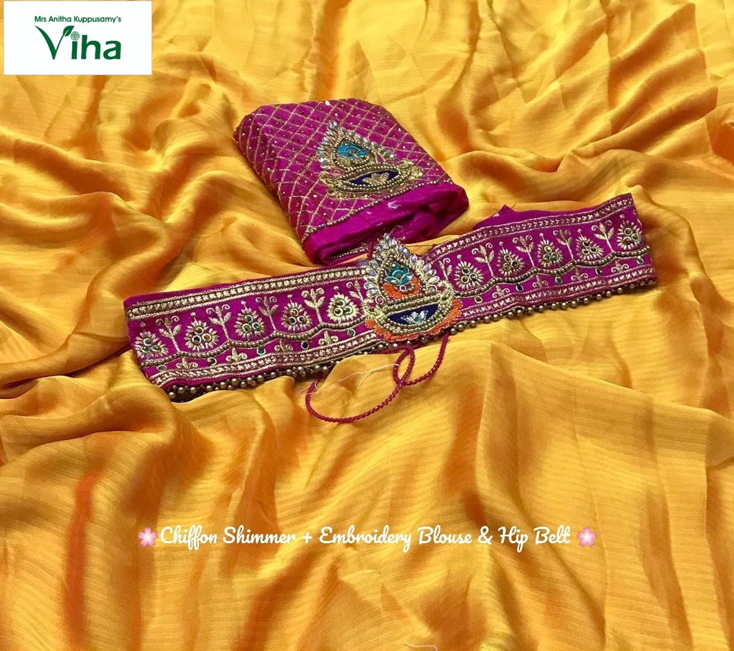 Purple Sequence Embroidery Silk Saree With Belt - Hijab Online