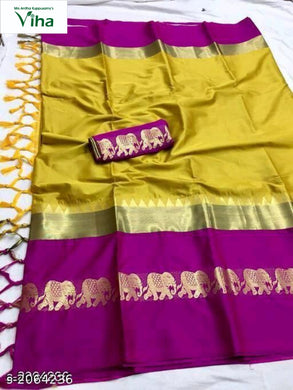 Elephant Border Cotton Silk Saree with Blouse 