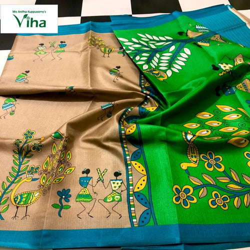 Soft Tussar Silk Saree with exclusive worli work & with blouse