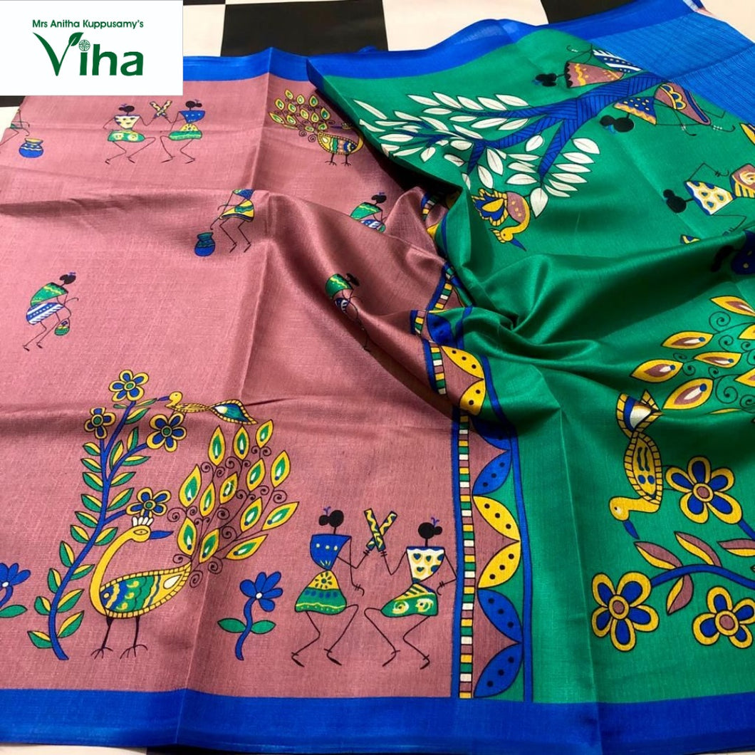 Soft Tussar Silk Saree with exclusive worli work & with blouse