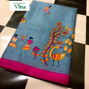 Soft Tussar Silk Saree with exclusive worli work & with blouse

 