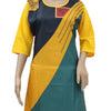 American Crepe Kurti Size :- XL in yellow, dark grey and green with diagonal colour blocking