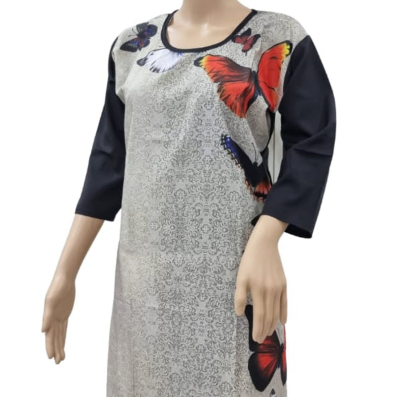 American Crepe Kurti Size :- XXL with scoop neckline and three-quarter sleeves