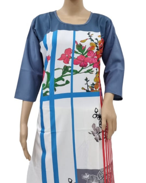 American Crepe Kurti Size :- XXL with round neckline and three-quarter sleeves