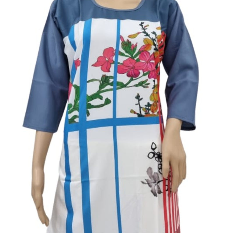 American Crepe Kurti Size :- XXL with round neckline and three-quarter sleeves