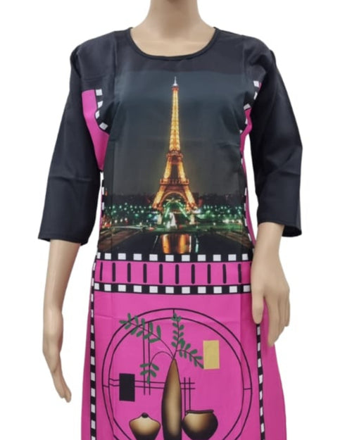 American Crepe Kurti Size :- XL with graphic print and round neckline