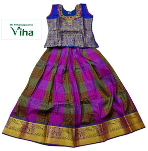 Readymade Silk pavadai Set ( Lehenga Set ) with sleeves for 5 to 6 years