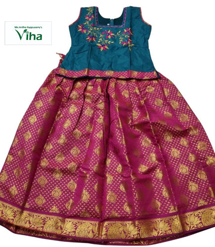 Readymade Silk pavadai Set ( Lehenga Set ) with Sleeves