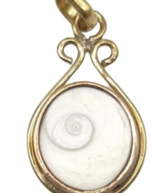 Gomathi Chakra Pendant, Scrolled Bail, gomathi chakra in a plain round bezel under a large scrolled bail