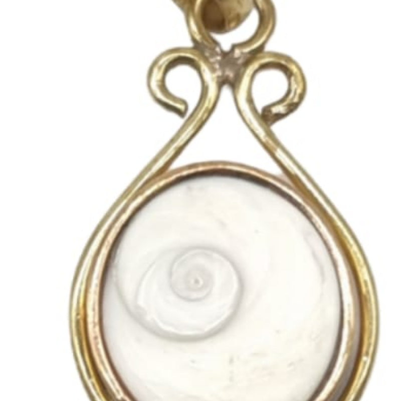 Gomathi Chakra Pendant, Scrolled Bail, gomathi chakra in a plain round bezel under a large scrolled bail
