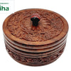 Wooden Chapati Storage Box Multi Purpose Wooden Box with carved floral pattern on the lid and side