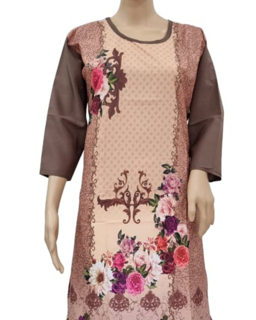American Crepe Kurti Size :- XL with floral print and round neckline