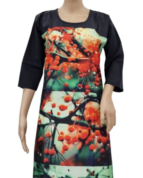 American Crepe Kurti Size :- XL with scoop neckline and three-quarter sleeves