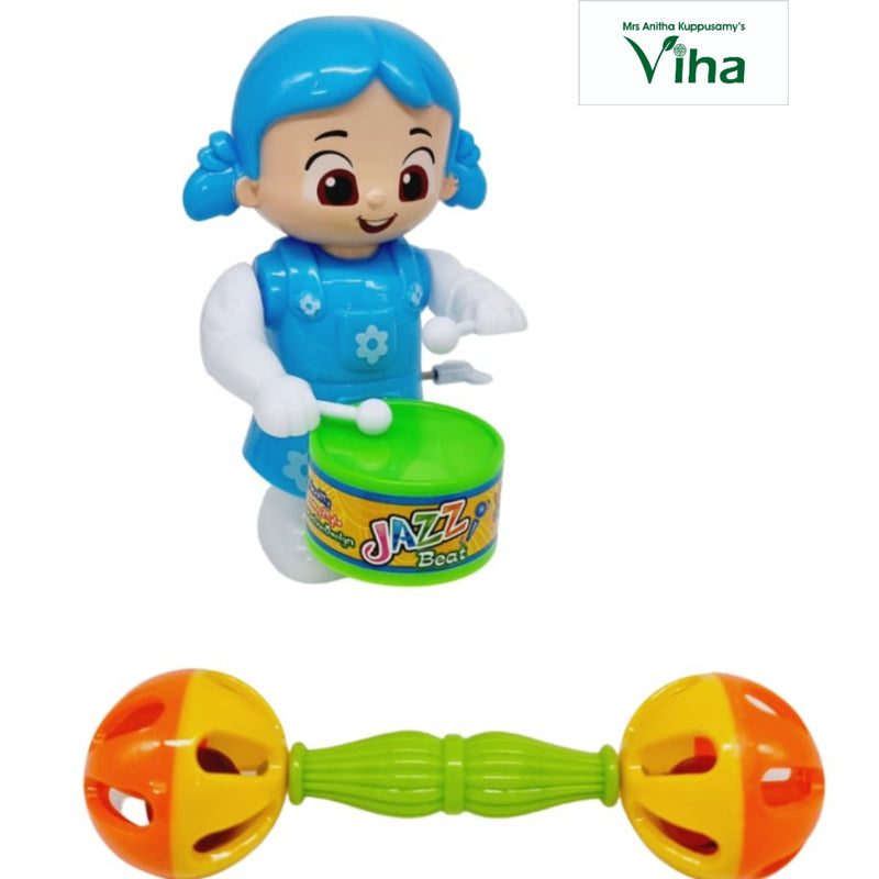 Dancing baby moving key toy & Kilukiluppai with a blue-haired girl figurine holding drumsticks