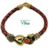 Faux Leather 'OM' Bracelet with a braided band and central trident symbol