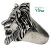 White Metal Lion Face Finger Ring Size - 22, sculpted animal head with mane