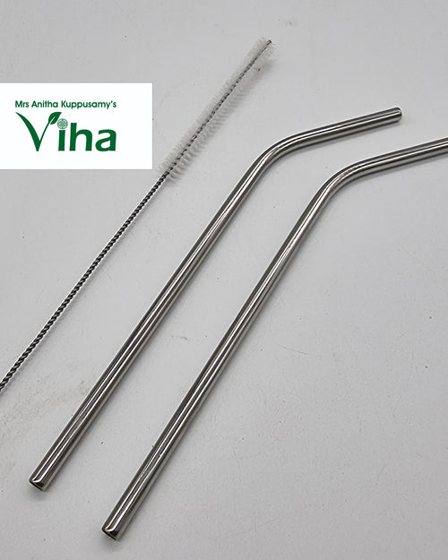 Steel Straw Bent with Brush Cleaner with angled bend near the top