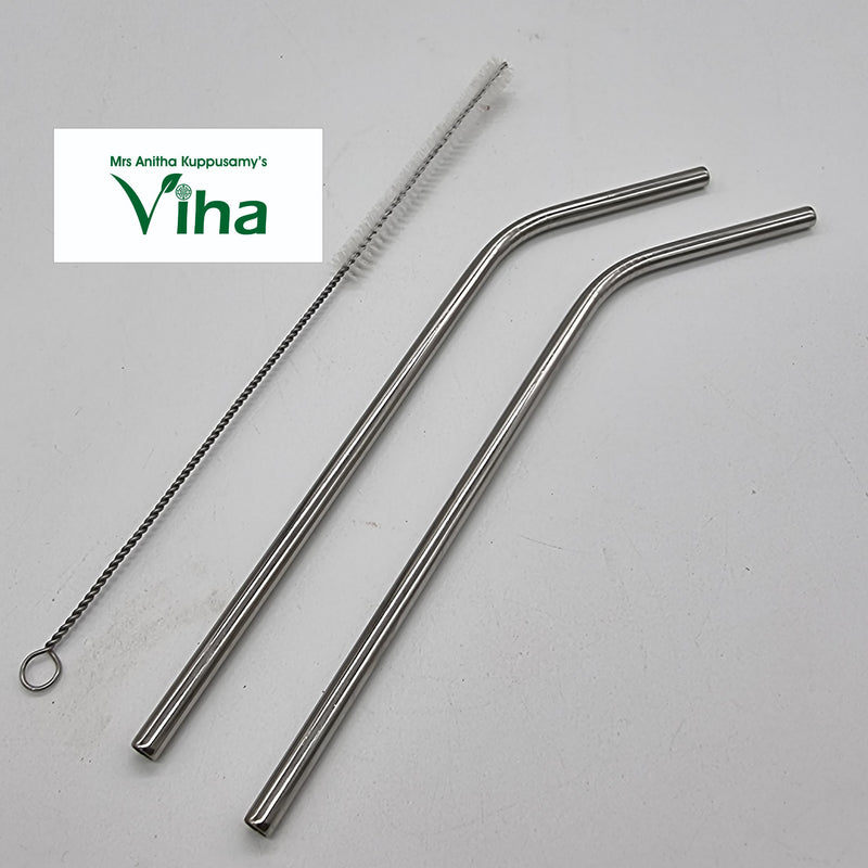 Steel Straw Bent with Brush Cleaner with angled bend near the top