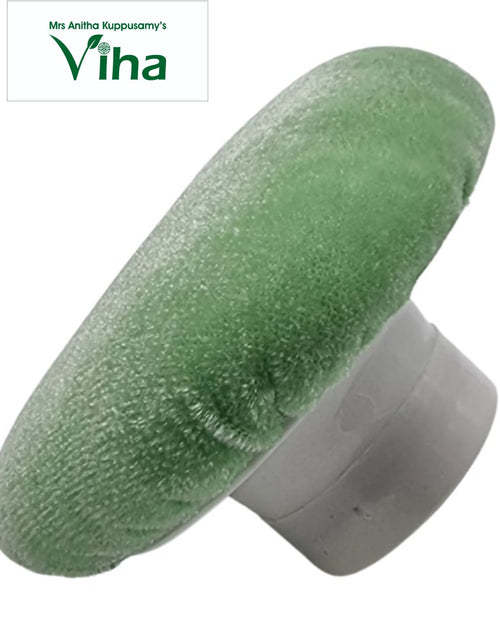 Powder Puff, a green fuzzy oval head attached to a grey round plastic handle