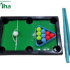 Snooker game for children with a green billiard table, balls, rack and cues