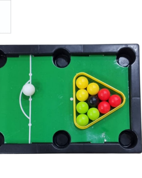 Snooker game for children with a pool table, balls, rack and cues