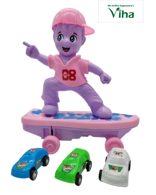 Scatting Toy with Racing Car and purple figure on a skateboard