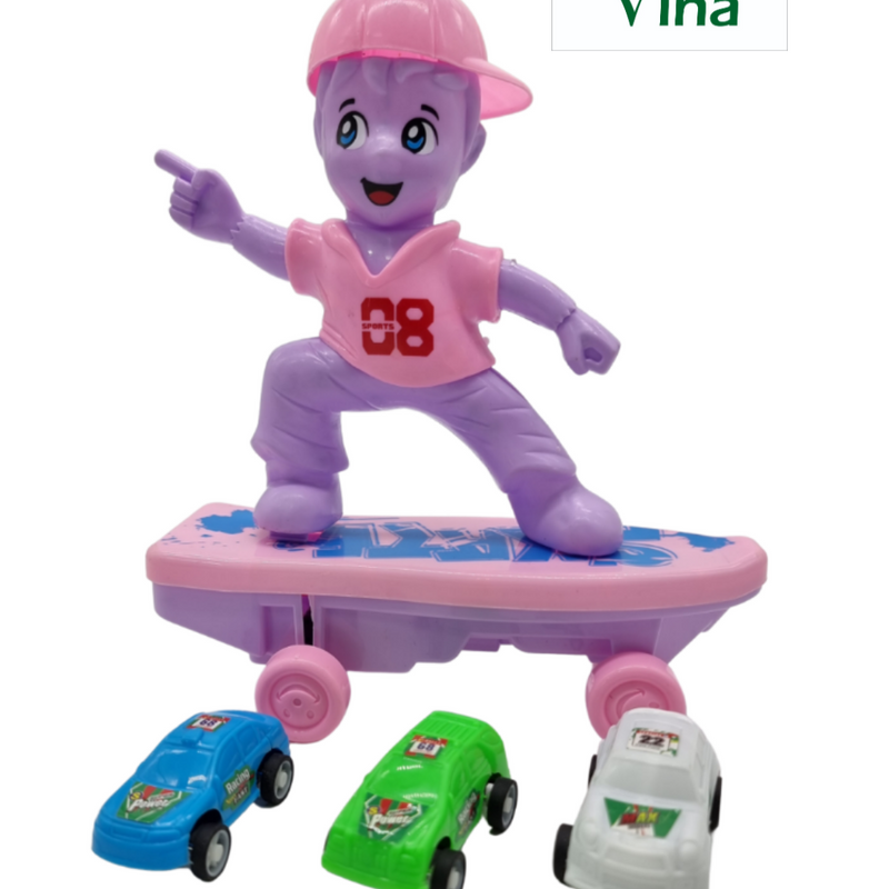 Scatting Toy with Racing Car and purple figure on a skateboard