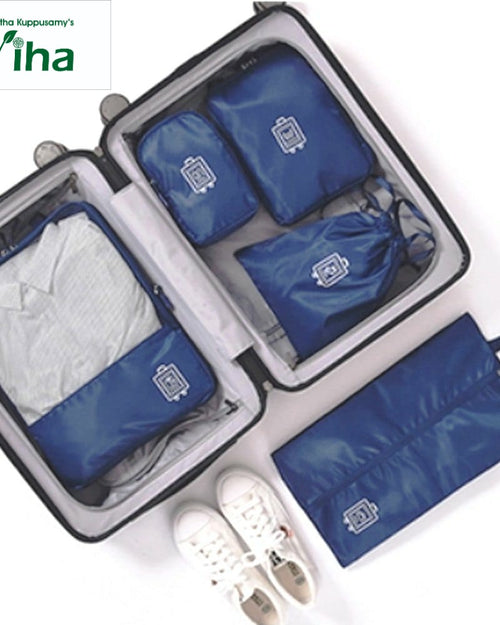 Travel Bag / Pouch Organizer, blue suitcase with open compartment and packing cubes