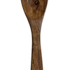 Wooden Spatula, a brown wooden spoon with a glossy finish features three deep tines, a dark circular knot, and a round hole near the bottom of the handle
