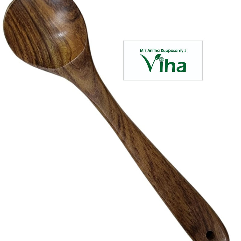Wooden Spatula / Wooden Spoon, a brown wooden spoon with a glossy finish and one circular hanging hole at the end of its handle