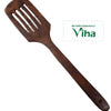 Wooden Spatula / Dosai Karandi / Wooden Spoon, one dark brown slotted spatula with a rounded handle and hanging hole