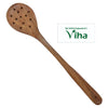 Wooden Spatula / Wooden Sarani / Wooden Spoon, a brown wooden slotted spoon with fifteen small circular holes in its oval bowl and a hanging hole