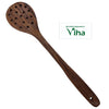 Wooden Spatula / Wooden Sarani / Wooden Spoon, a dark brown skimmer with eighteen round holes and a hole at the handle end