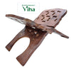 Wooden Hand Carved Holy Book Stand Worked with Brass with carved geometric cutouts on panels