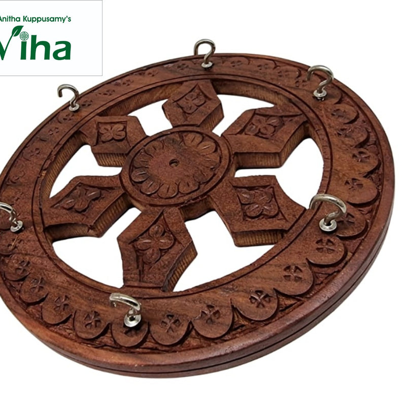 Wooden Key Holder with carved floral pattern