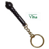 Karungali Wood Hanuman Gada Design Keychain, dark brown textured handle with gold-toned chain and ring