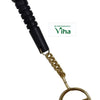 Karungali Wood Hanuman Gada Design Keychain, a dark brown ribbed handle attached to a gold-toned chain and split ring