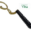 Karungali Wood Hanuman Gada Design Keychain, a gold-toned keyring and short chain attached to a ribbed black cylinder ending in a bulbous tip