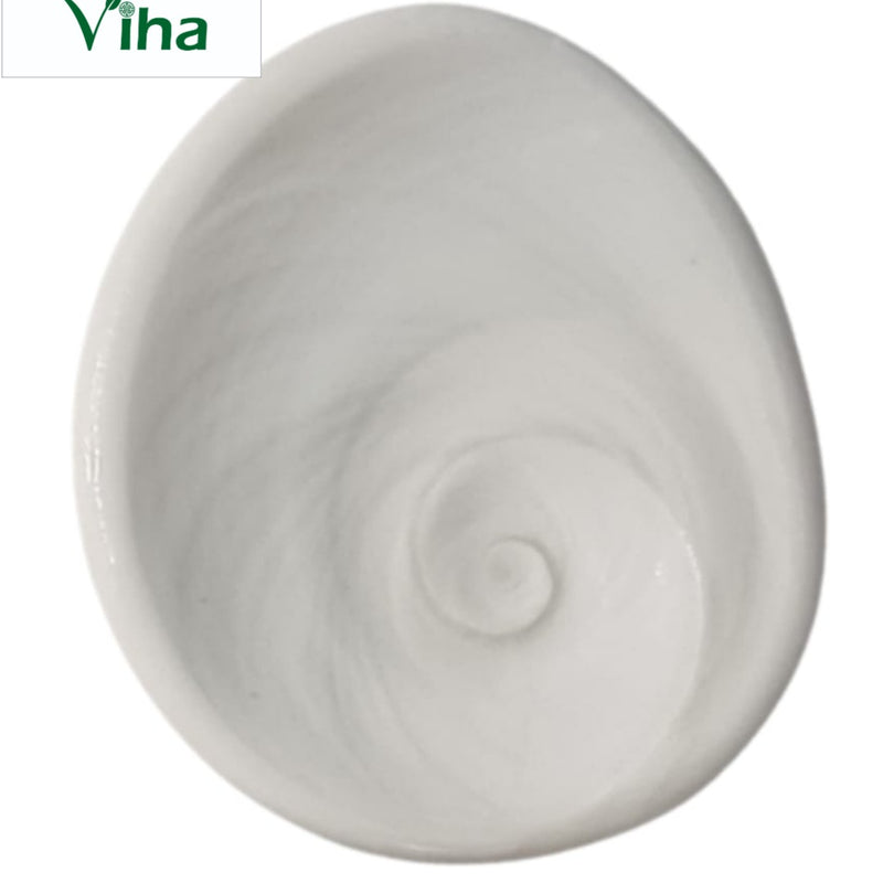 Maharani Gomati Chakra, a white, glossy, irregularly shaped object with one spiral pattern inside