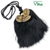 Beautiful Traditional Hair Kunjalam, a large black thread tassel suspended from black cords with three gold-toned bell-like beads set with clear stones