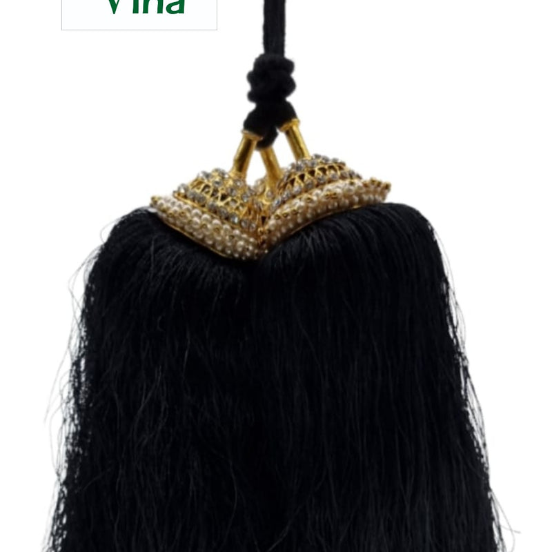 Beautiful Traditional Hair Kunjalam with thread fringe and rhinestone-capped tassel