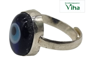 Evil Eye White Metal Finger Ring Adjustable for Men & Women
