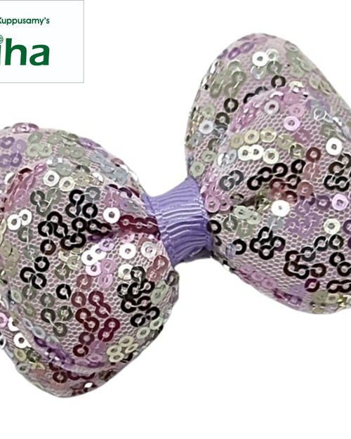 Light purple bow hair clip covered with reflective sequins