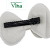 Designer Hair Clip, white textured fabric bow with a black metal alligator clip attached to the back