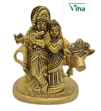 Radha Krishna Statue with Cow Brass 3.5" inches