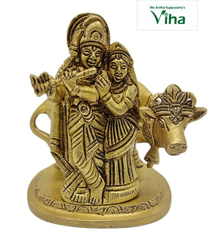 Radha Krishna Statue with Cow Brass 3.5