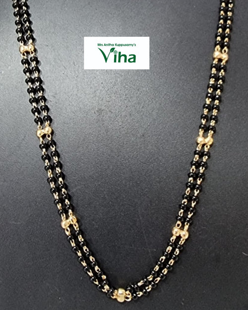 Impon Chain Black Beads, double-strand black beaded chain with gold spacer beads at intervals